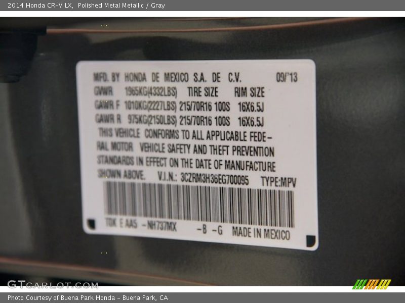 Polished Metal Metallic / Gray 2014 Honda CR-V LX