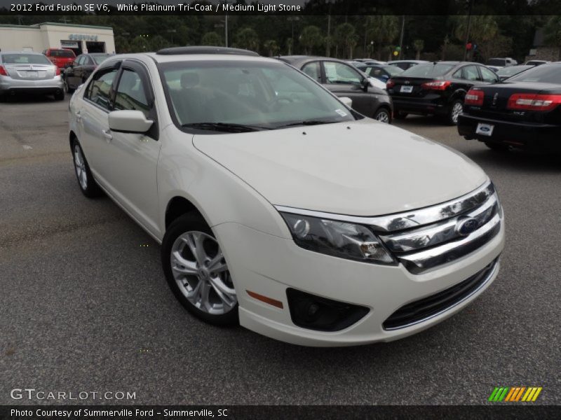 White Platinum Tri-Coat / Medium Light Stone 2012 Ford Fusion SE V6