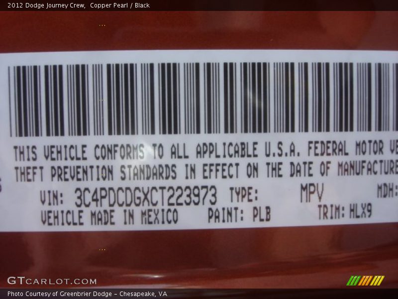 Copper Pearl / Black 2012 Dodge Journey Crew