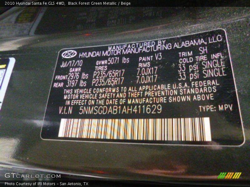 Black Forest Green Metallic / Beige 2010 Hyundai Santa Fe GLS 4WD