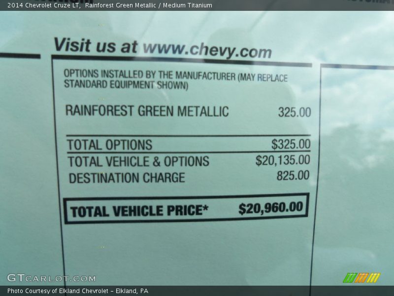 Rainforest Green Metallic / Medium Titanium 2014 Chevrolet Cruze LT