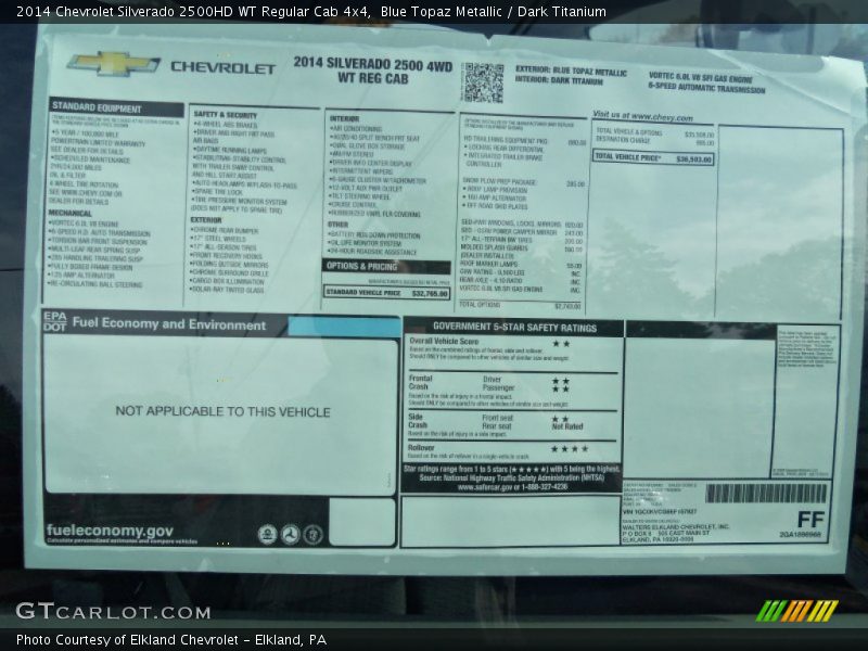 Blue Topaz Metallic / Dark Titanium 2014 Chevrolet Silverado 2500HD WT Regular Cab 4x4