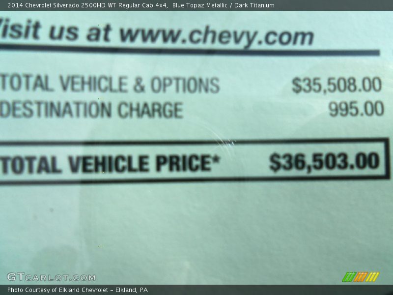 Blue Topaz Metallic / Dark Titanium 2014 Chevrolet Silverado 2500HD WT Regular Cab 4x4
