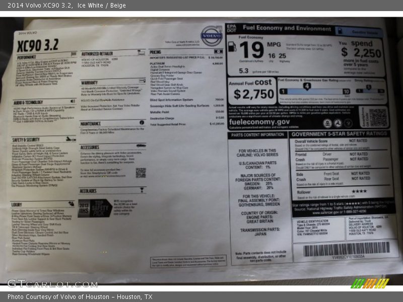 Ice White / Beige 2014 Volvo XC90 3.2