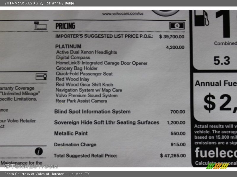 Ice White / Beige 2014 Volvo XC90 3.2