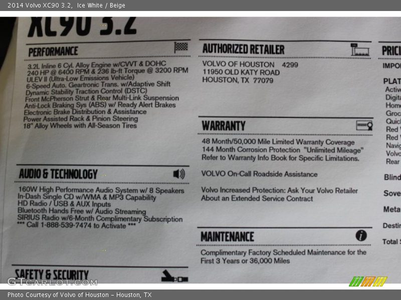 Ice White / Beige 2014 Volvo XC90 3.2