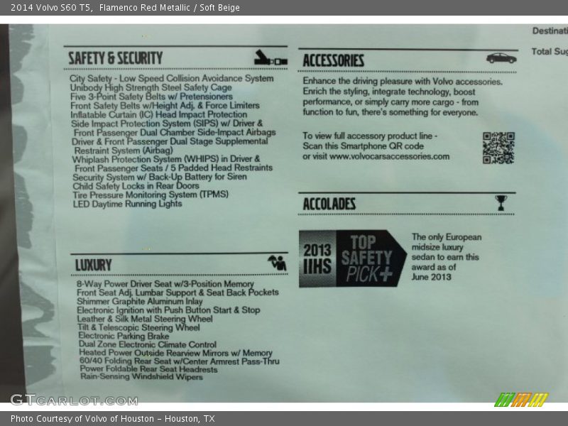 Flamenco Red Metallic / Soft Beige 2014 Volvo S60 T5