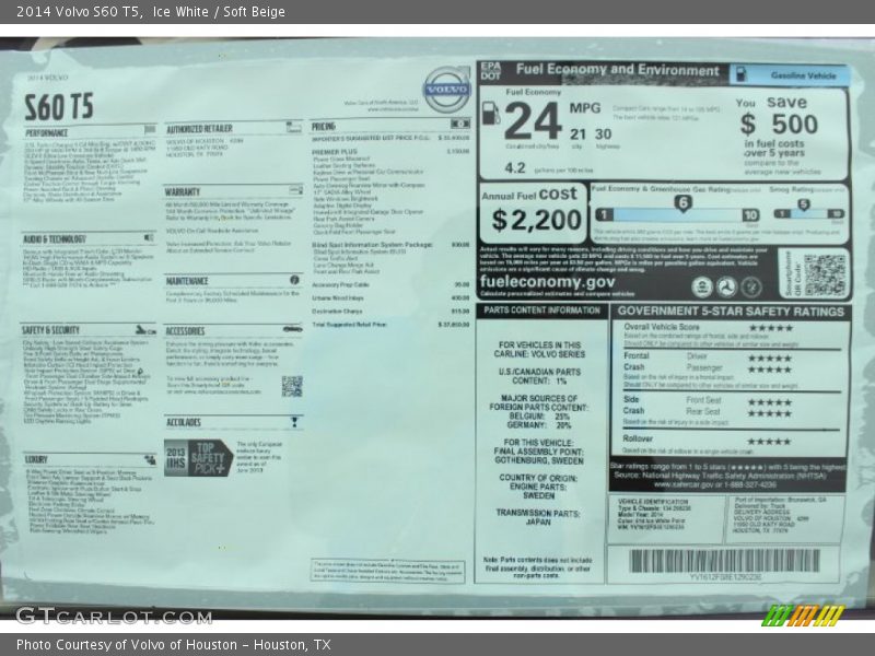 Ice White / Soft Beige 2014 Volvo S60 T5