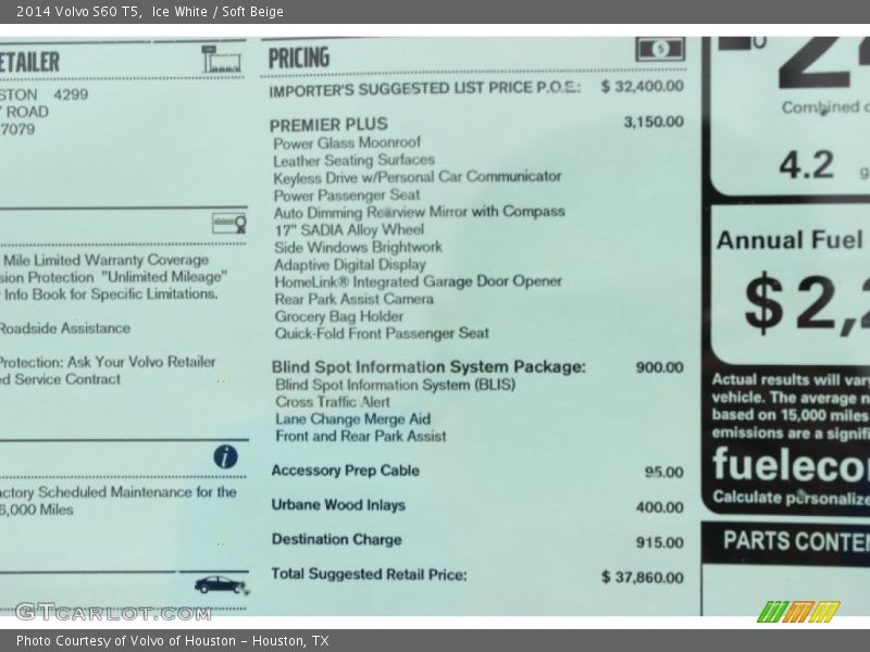Ice White / Soft Beige 2014 Volvo S60 T5