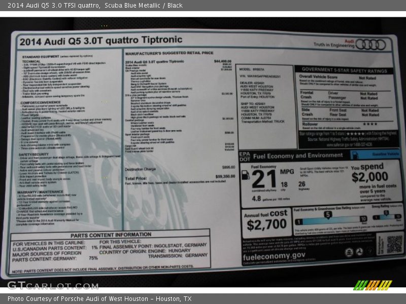  2014 Q5 3.0 TFSI quattro Window Sticker