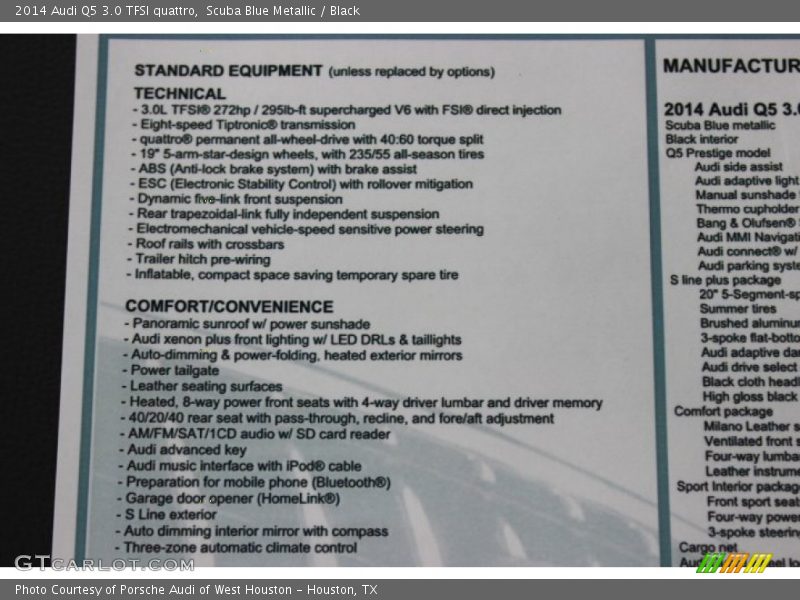  2014 Q5 3.0 TFSI quattro Window Sticker