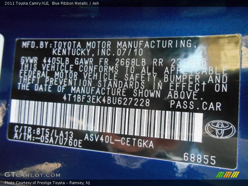 Blue Ribbon Metallic / Ash 2011 Toyota Camry XLE