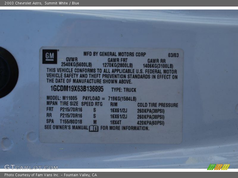 Summit White / Blue 2003 Chevrolet Astro