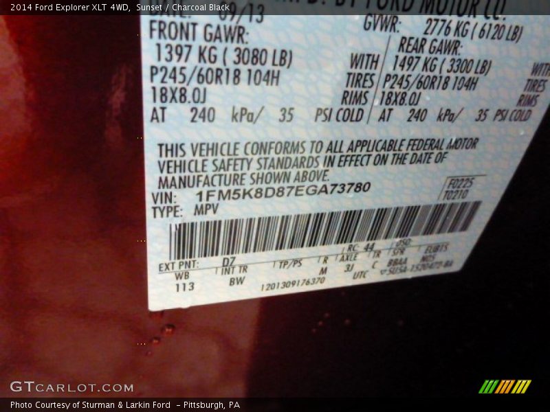 Sunset / Charcoal Black 2014 Ford Explorer XLT 4WD