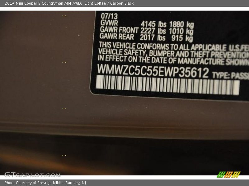 Light Coffee / Carbon Black 2014 Mini Cooper S Countryman All4 AWD