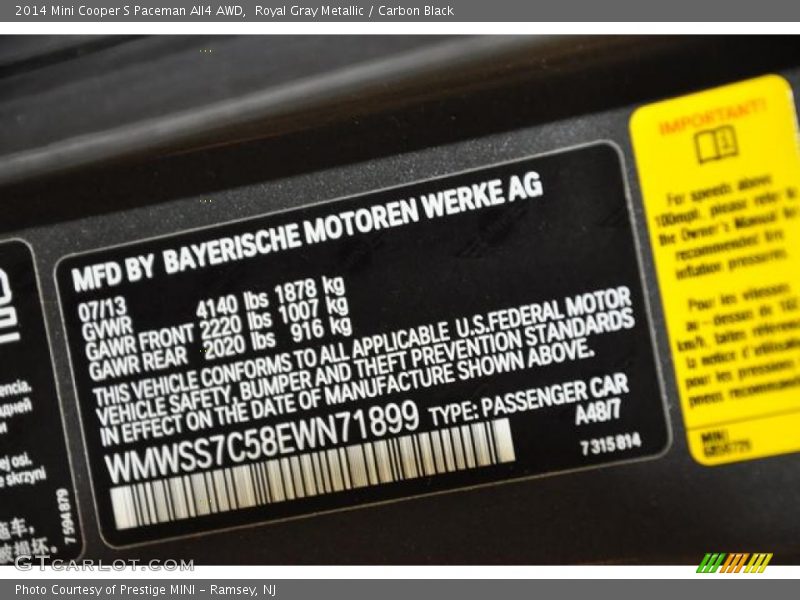 Royal Gray Metallic / Carbon Black 2014 Mini Cooper S Paceman All4 AWD