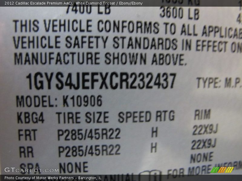 White Diamond Tricoat / Ebony/Ebony 2012 Cadillac Escalade Premium AWD