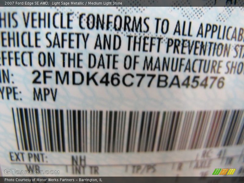 Light Sage Metallic / Medium Light Stone 2007 Ford Edge SE AWD