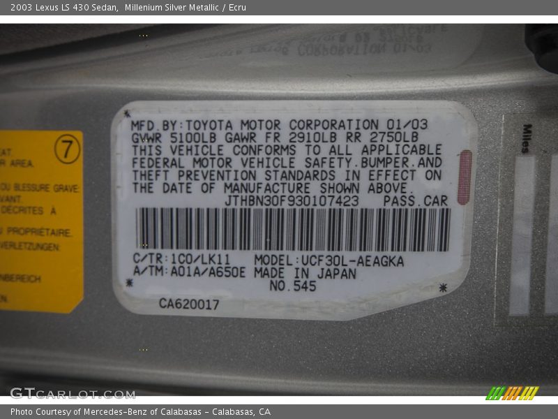 Millenium Silver Metallic / Ecru 2003 Lexus LS 430 Sedan