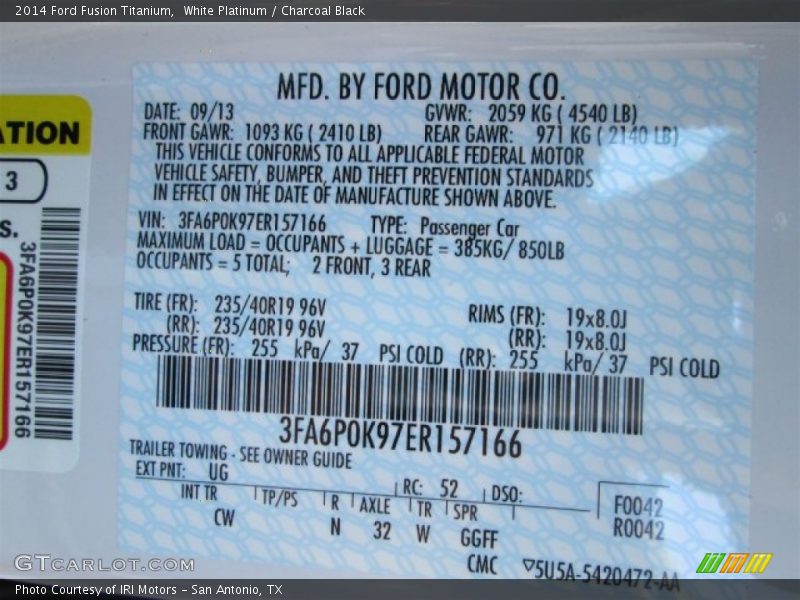 White Platinum / Charcoal Black 2014 Ford Fusion Titanium