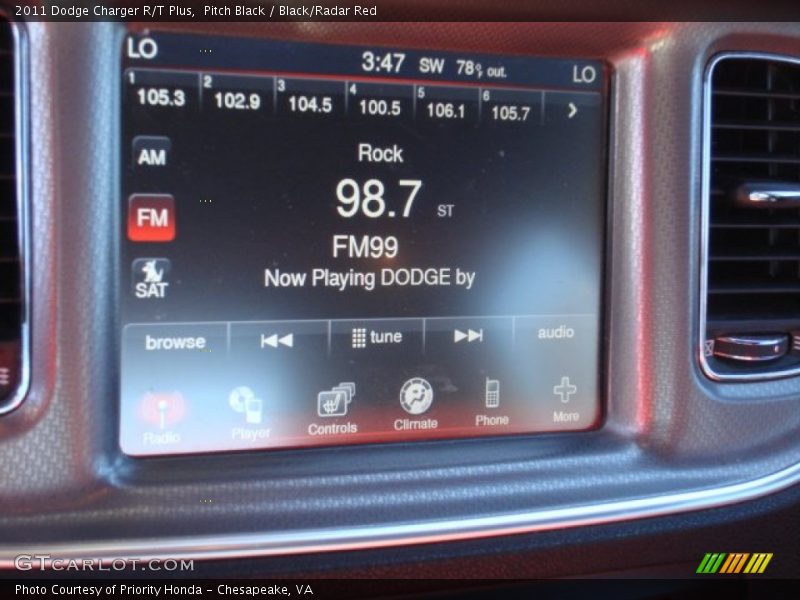 Pitch Black / Black/Radar Red 2011 Dodge Charger R/T Plus