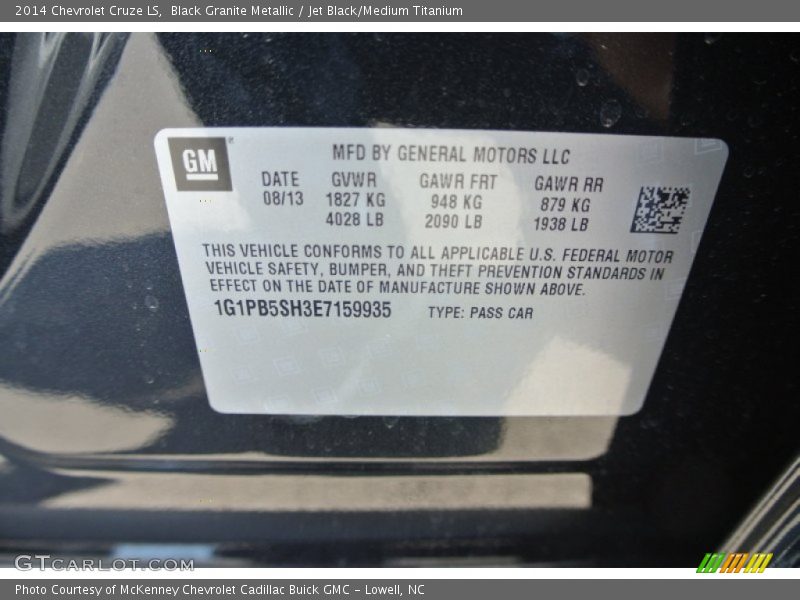 Black Granite Metallic / Jet Black/Medium Titanium 2014 Chevrolet Cruze LS