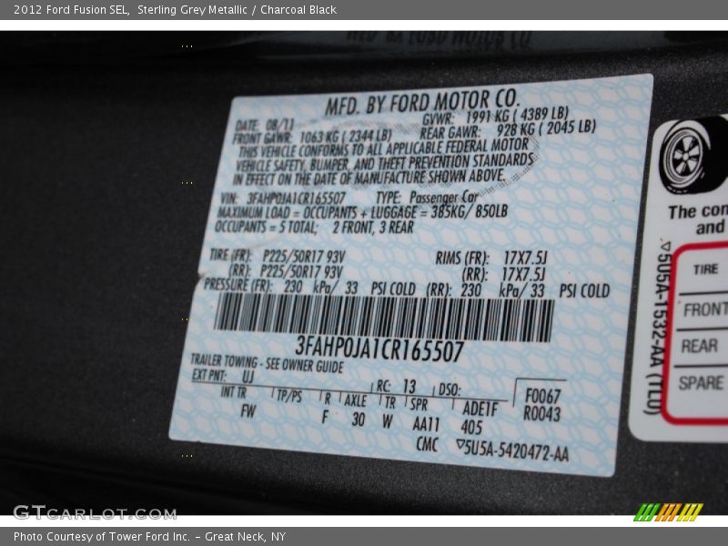 Sterling Grey Metallic / Charcoal Black 2012 Ford Fusion SEL