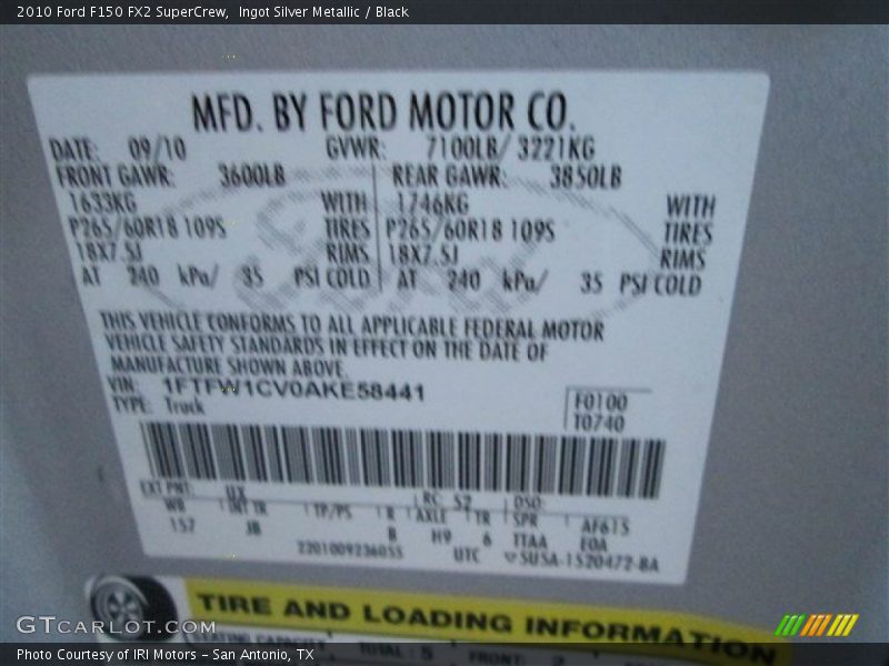 Ingot Silver Metallic / Black 2010 Ford F150 FX2 SuperCrew