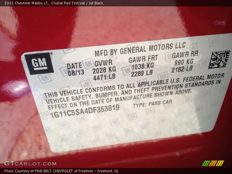Crystal Red Tintcoat / Jet Black 2013 Chevrolet Malibu LT