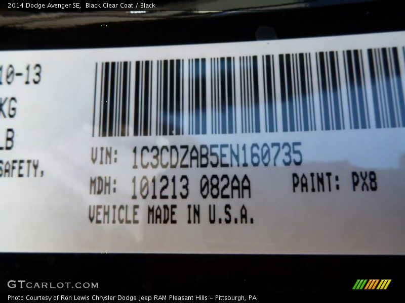 Black Clear Coat / Black 2014 Dodge Avenger SE