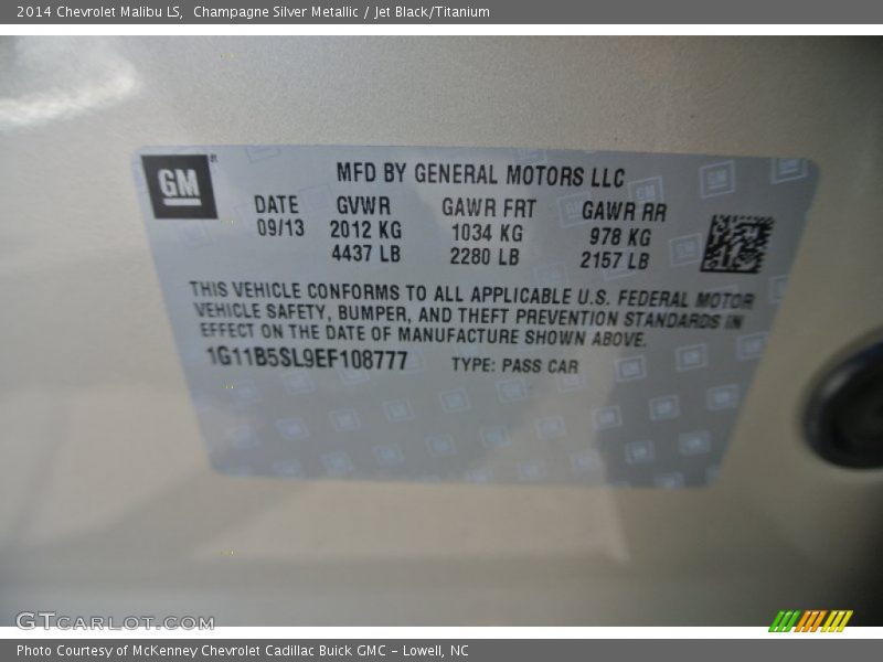 Champagne Silver Metallic / Jet Black/Titanium 2014 Chevrolet Malibu LS