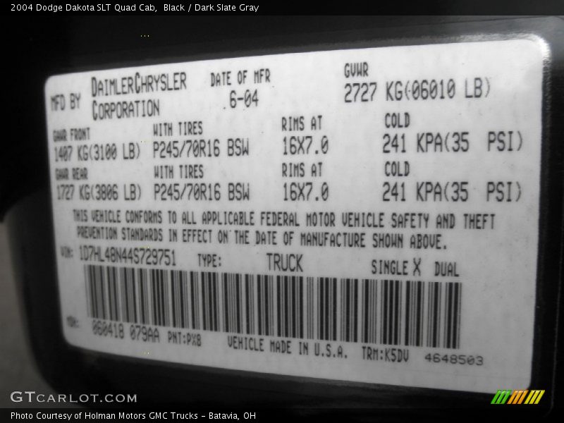 Black / Dark Slate Gray 2004 Dodge Dakota SLT Quad Cab