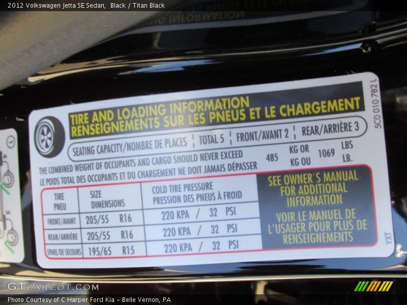 Black / Titan Black 2012 Volkswagen Jetta SE Sedan