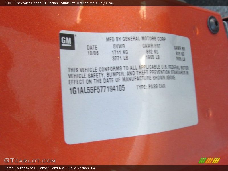 Sunburst Orange Metallic / Gray 2007 Chevrolet Cobalt LT Sedan
