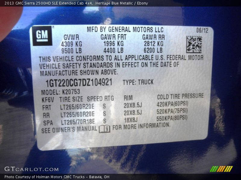 Heritage Blue Metallic / Ebony 2013 GMC Sierra 2500HD SLE Extended Cab 4x4