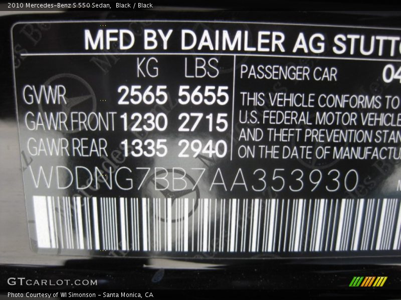 Black / Black 2010 Mercedes-Benz S 550 Sedan