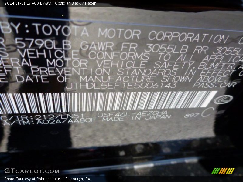Obsidian Black / Flaxen 2014 Lexus LS 460 L AWD