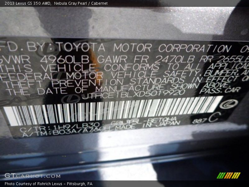 Nebula Gray Pearl / Cabernet 2013 Lexus GS 350 AWD