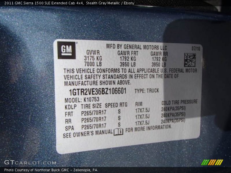 Stealth Gray Metallic / Ebony 2011 GMC Sierra 1500 SLE Extended Cab 4x4