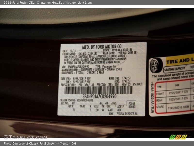 Cinnamon Metallic / Medium Light Stone 2012 Ford Fusion SEL