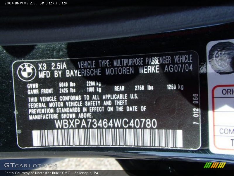Jet Black / Black 2004 BMW X3 2.5i