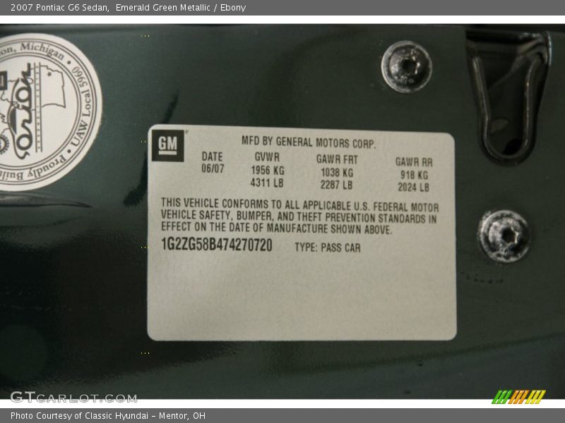Emerald Green Metallic / Ebony 2007 Pontiac G6 Sedan