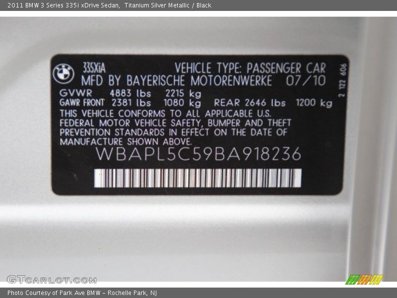 Titanium Silver Metallic / Black 2011 BMW 3 Series 335i xDrive Sedan