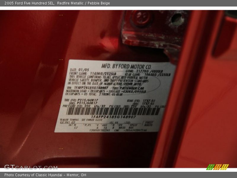 Redfire Metallic / Pebble Beige 2005 Ford Five Hundred SEL