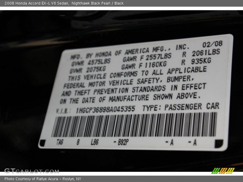 Nighthawk Black Pearl / Black 2008 Honda Accord EX-L V6 Sedan