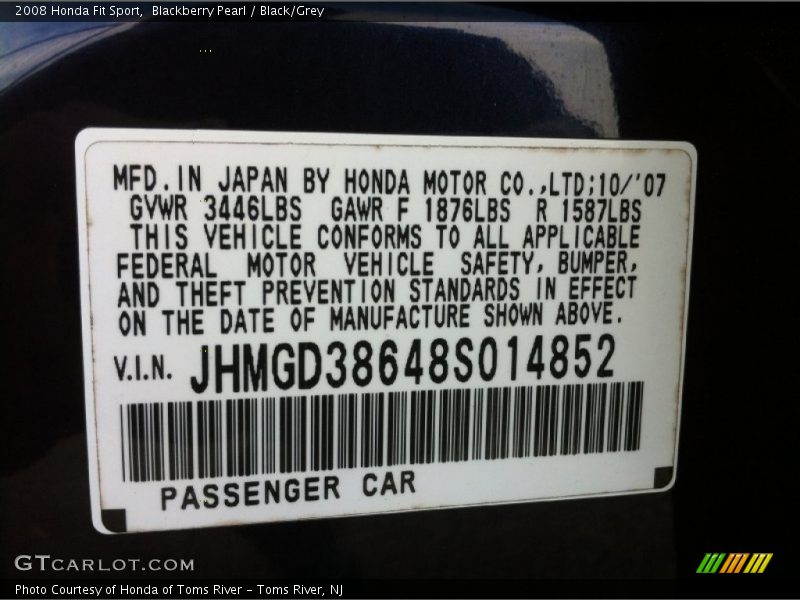 Blackberry Pearl / Black/Grey 2008 Honda Fit Sport