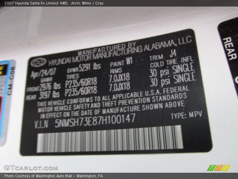 Arctic White / Gray 2007 Hyundai Santa Fe Limited 4WD