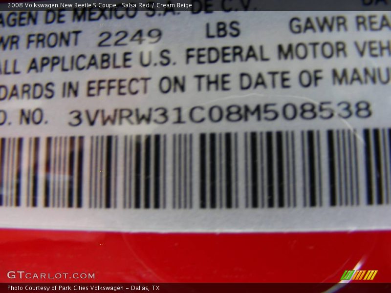 Salsa Red / Cream Beige 2008 Volkswagen New Beetle S Coupe