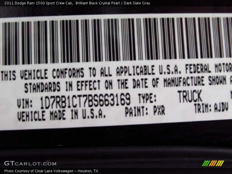 Brilliant Black Crystal Pearl / Dark Slate Gray 2011 Dodge Ram 1500 Sport Crew Cab