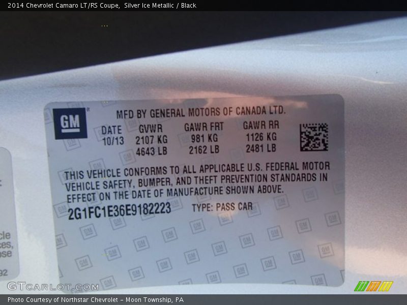 Silver Ice Metallic / Black 2014 Chevrolet Camaro LT/RS Coupe